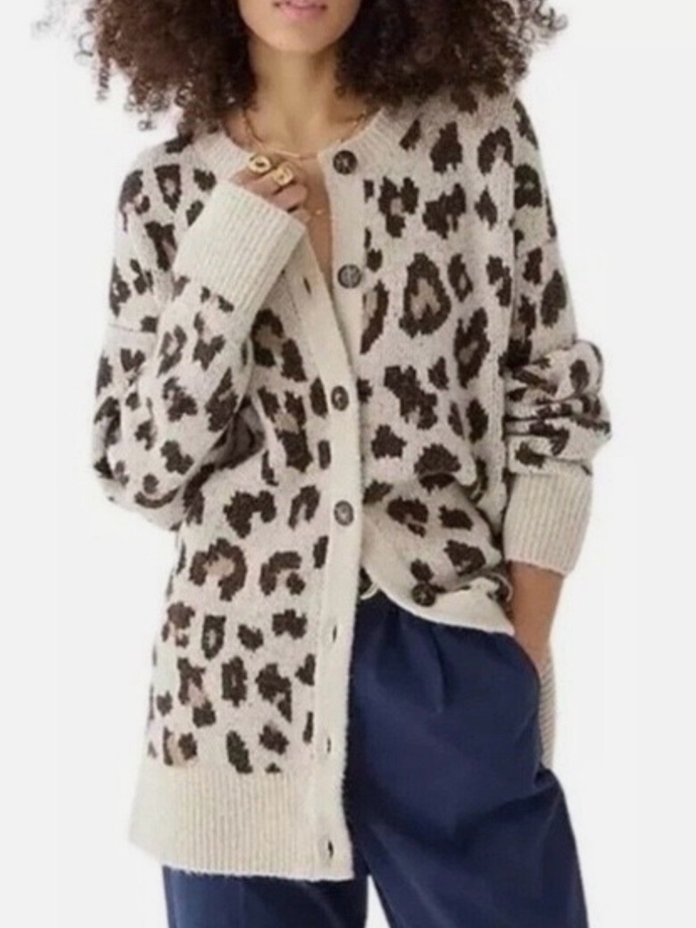 J Crew Animal Print wool alpaca blend button front cardigan v-neck mid length S